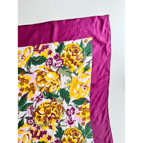 Vintage Unbranded Purple Yellow Rose Floral Silk Habotai 33" x 33" Square Scarf - Picture 4 of 16